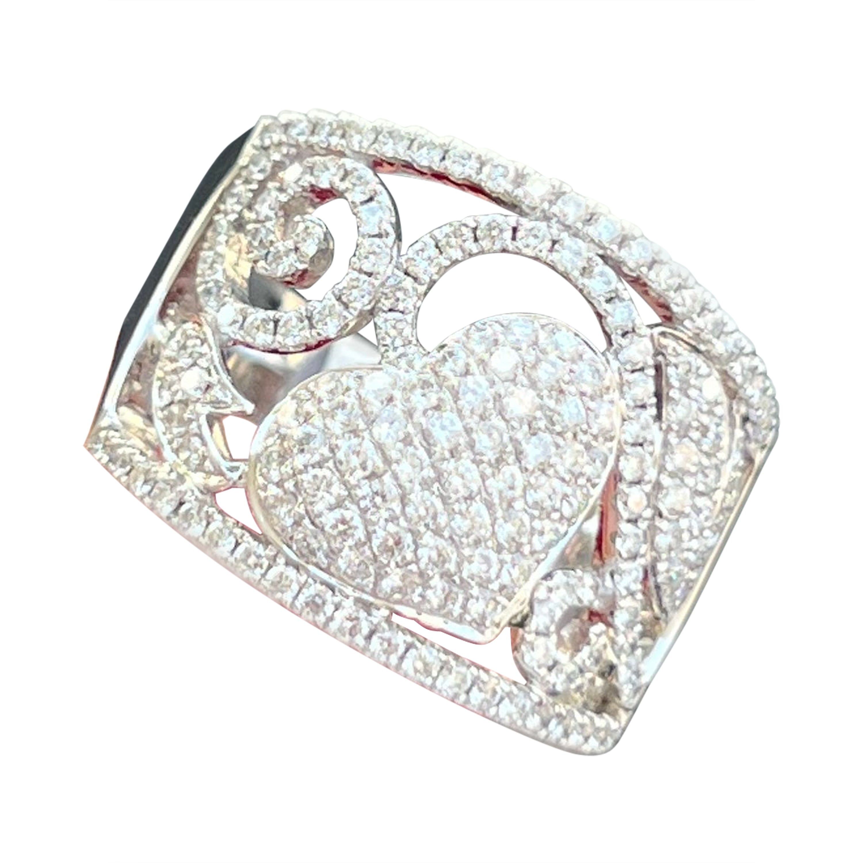 Diamond Heart Wide Ring Band For Sale