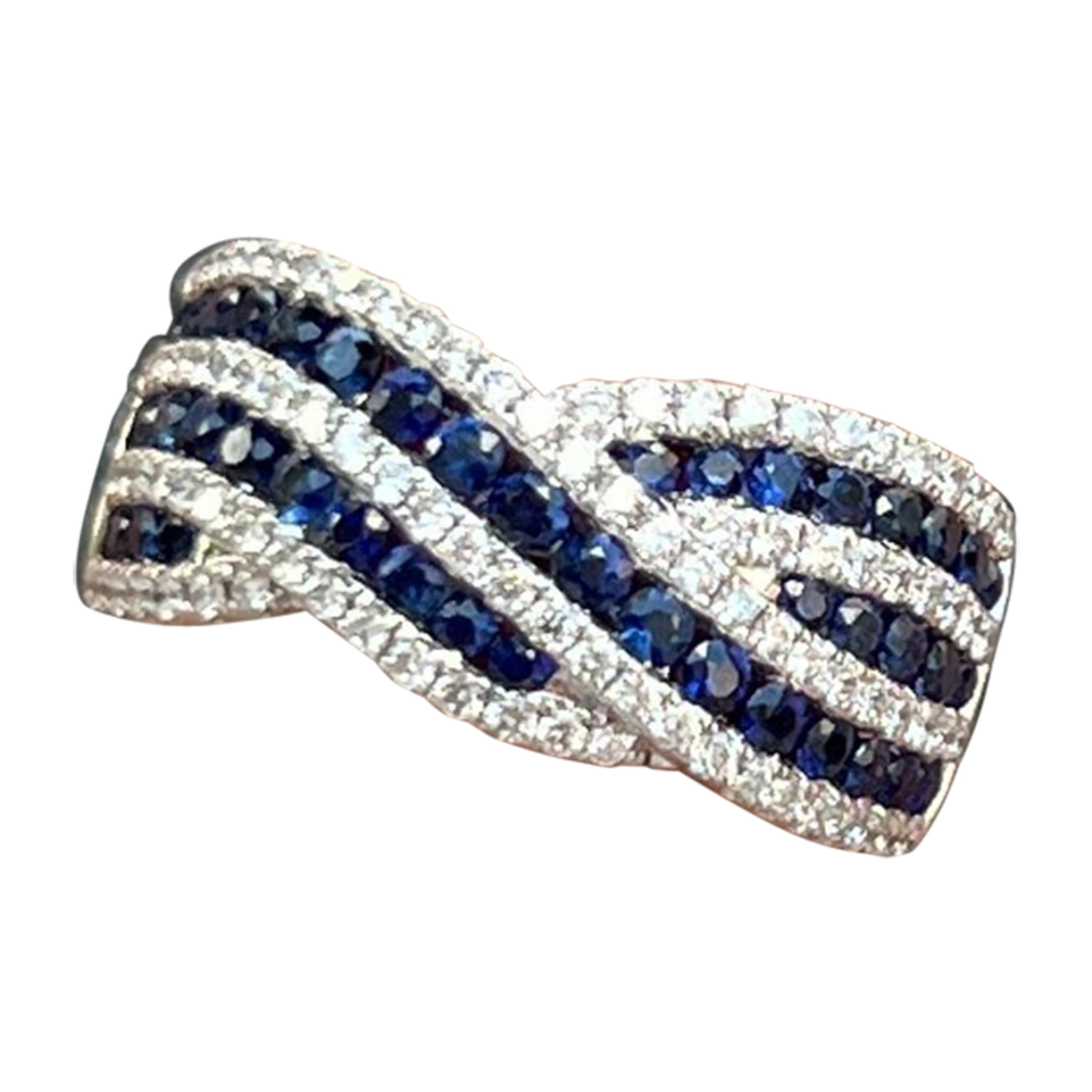 Sapphire and Diamond Rope Twist Band Ring For Sale