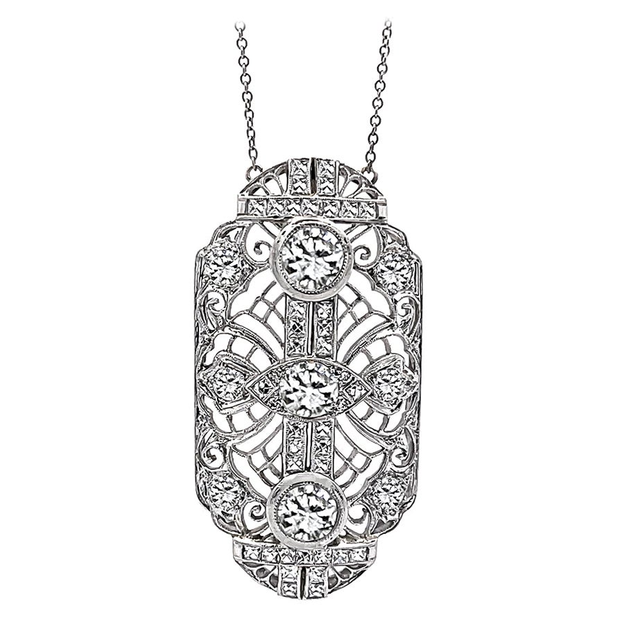 Art Deco GIA 0.61ct and 0.67ct Diamond 1.45ct Side Diamond Pendant Necklace For Sale