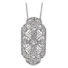 Vintage Art Deco GIA 0.61ct and 0.67ct Diamond 1.45ct Side Diamond Pendant Necklace