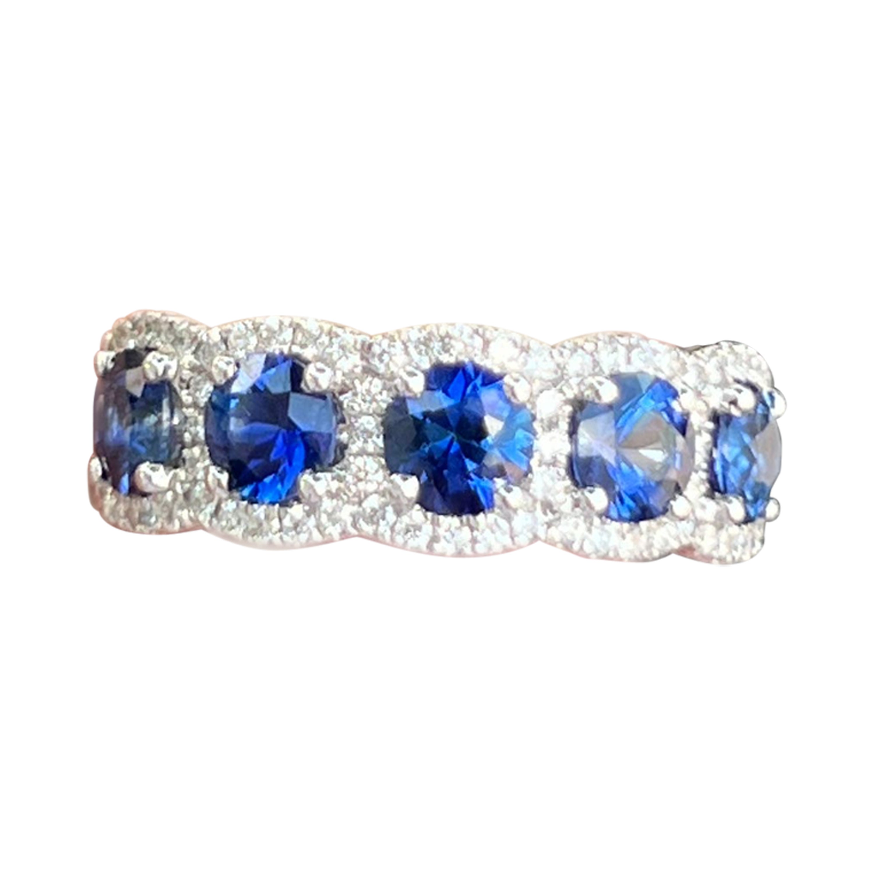 Round Sapphires and Diamond Band Ring For Sale