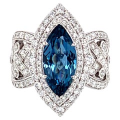 Danuta Bague de fiançailles en zircon bleu 3,18 1,82 carat et diamants