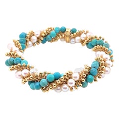 Used Van Cleef & Arpels 'Twist' Turquoise and Pearl Bracelet, Circa 1965