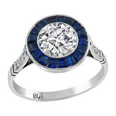 GIA Certified 0.93ct Diamond Sapphire Halo Engagement Ring