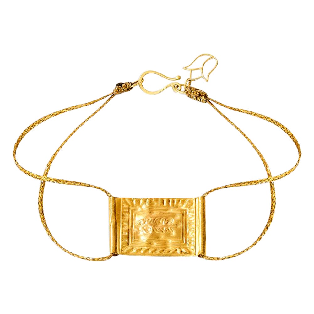 18kt Gold Stamp Wheat Grain Cord Bracelet, Plain Gold For Sale