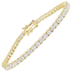 8 Inch 14K Yellow Gold 5 Carat Round Diamond Tennis Bracelet