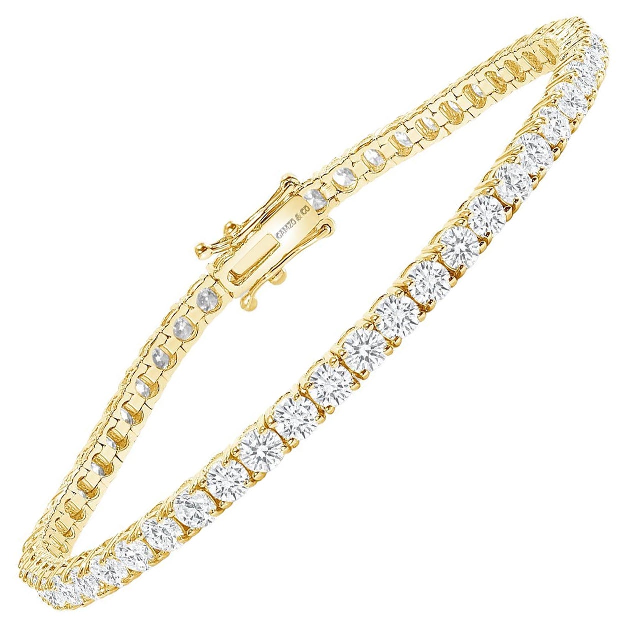 14K Yellow Gold 7 Carat Round Diamond Tennis Bracelet For Sale