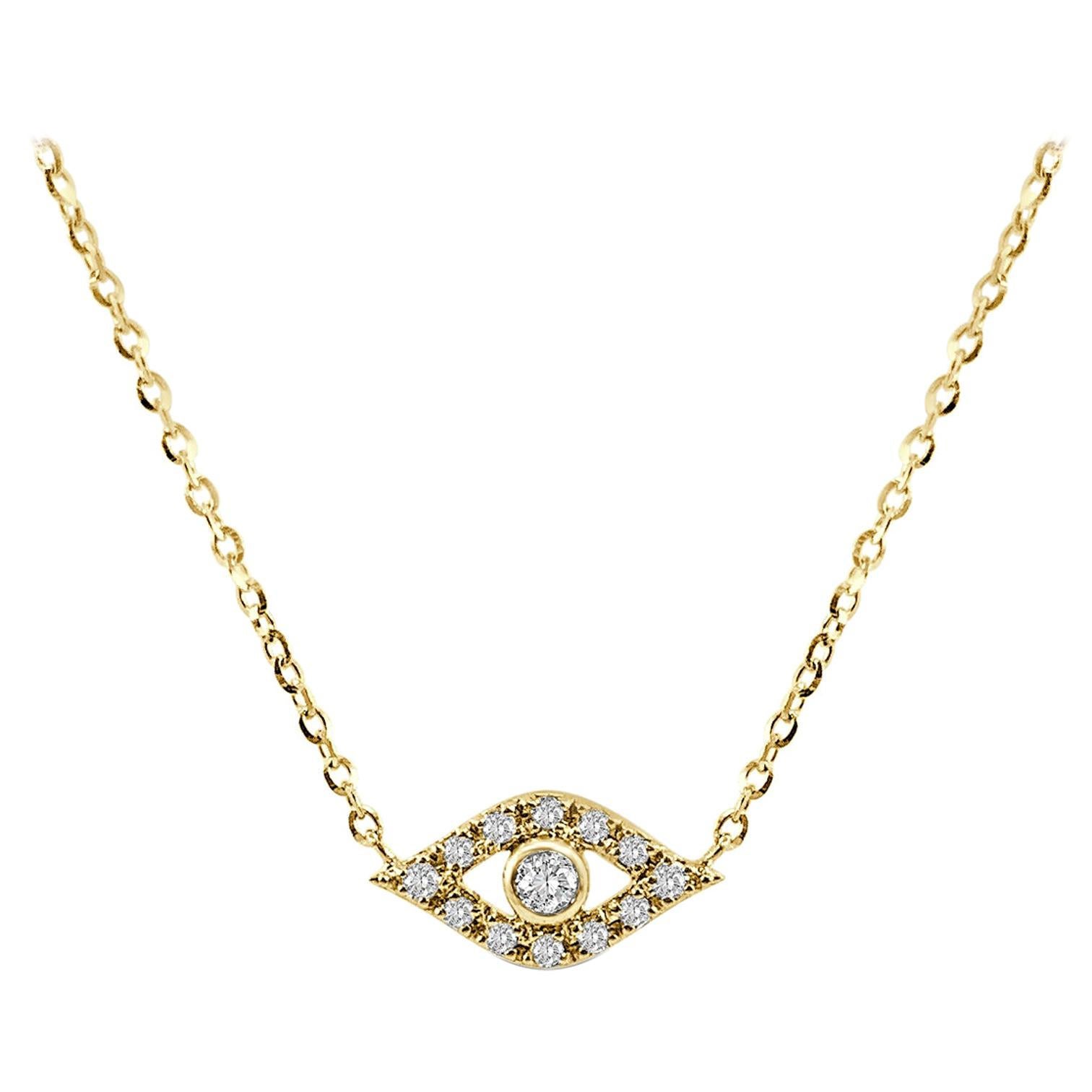 Collar Ojo de Mal de 0,08 Quilates de Diamante en Oro Amarillo de 14 Kilates
