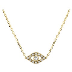 14 Karat Yellow Gold 0.08 Carat Diamond Evil Eye Necklace