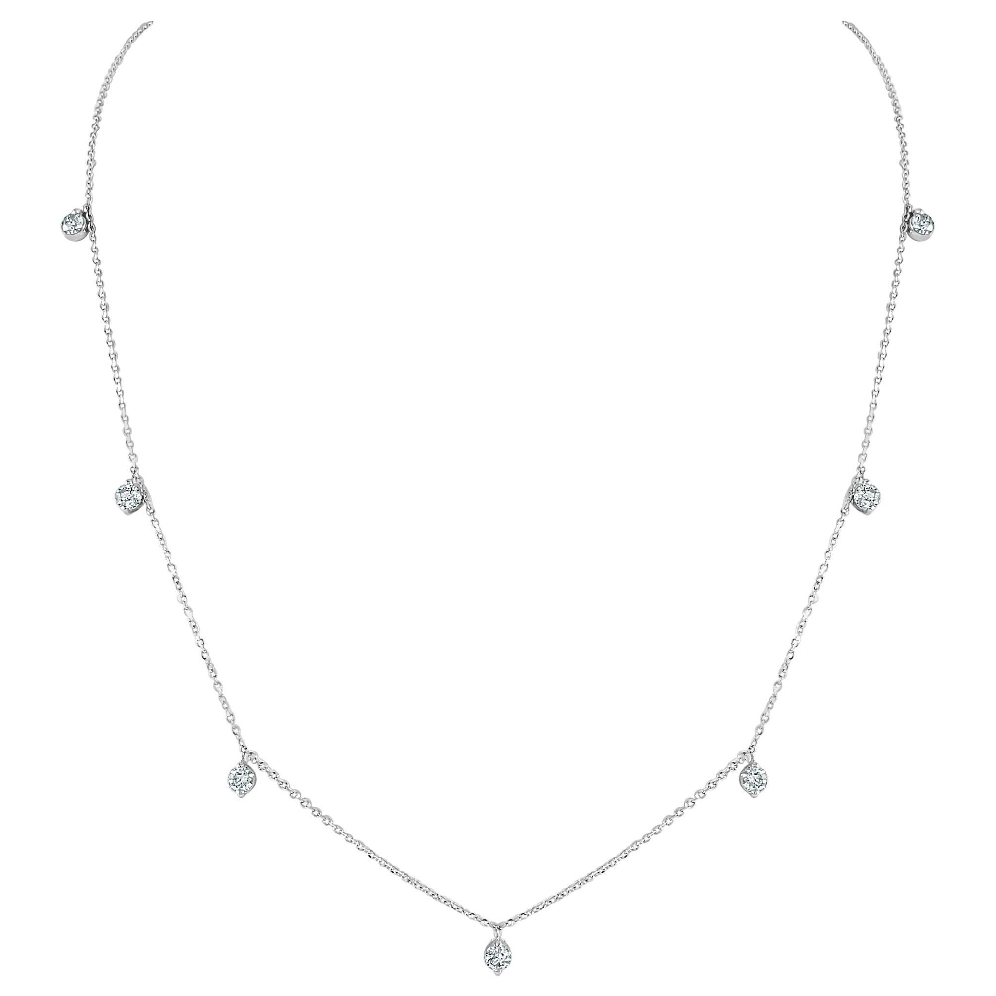 14K White Gold 0.79 Carat Diamond Station Necklace For Sale