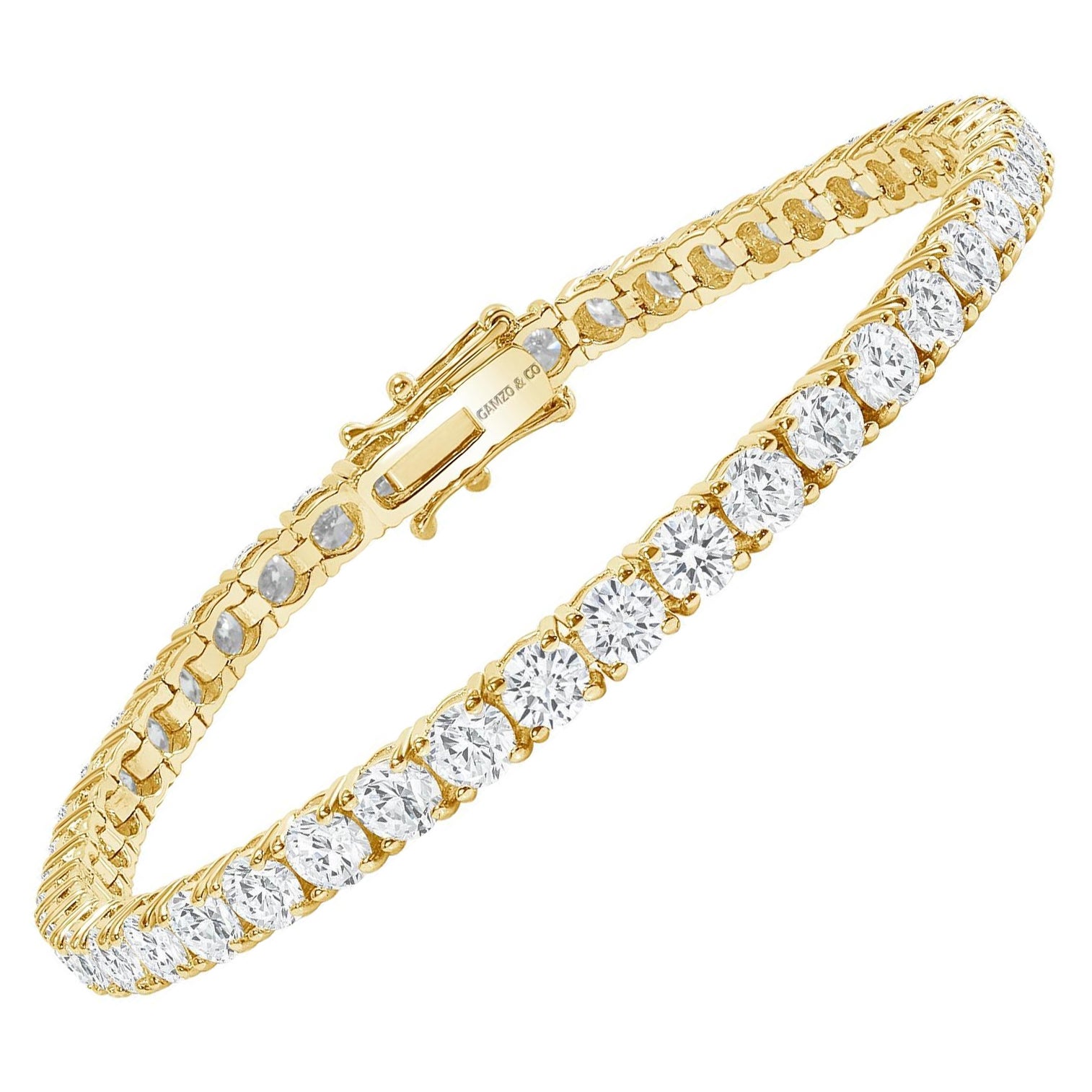 14K Yellow Gold 7 Carat Round Diamond Tennis Bracelet For Sale