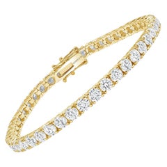 Bracelet tennis en or jaune 14 carats avec diamants ronds de 7 carats