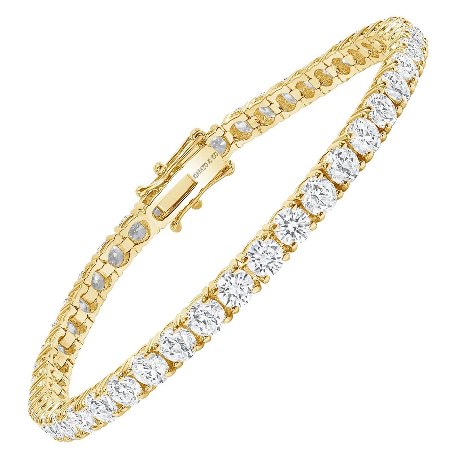 Bracelet tennis en or jaune 14 carats avec diamants ronds de 7 carats en vente