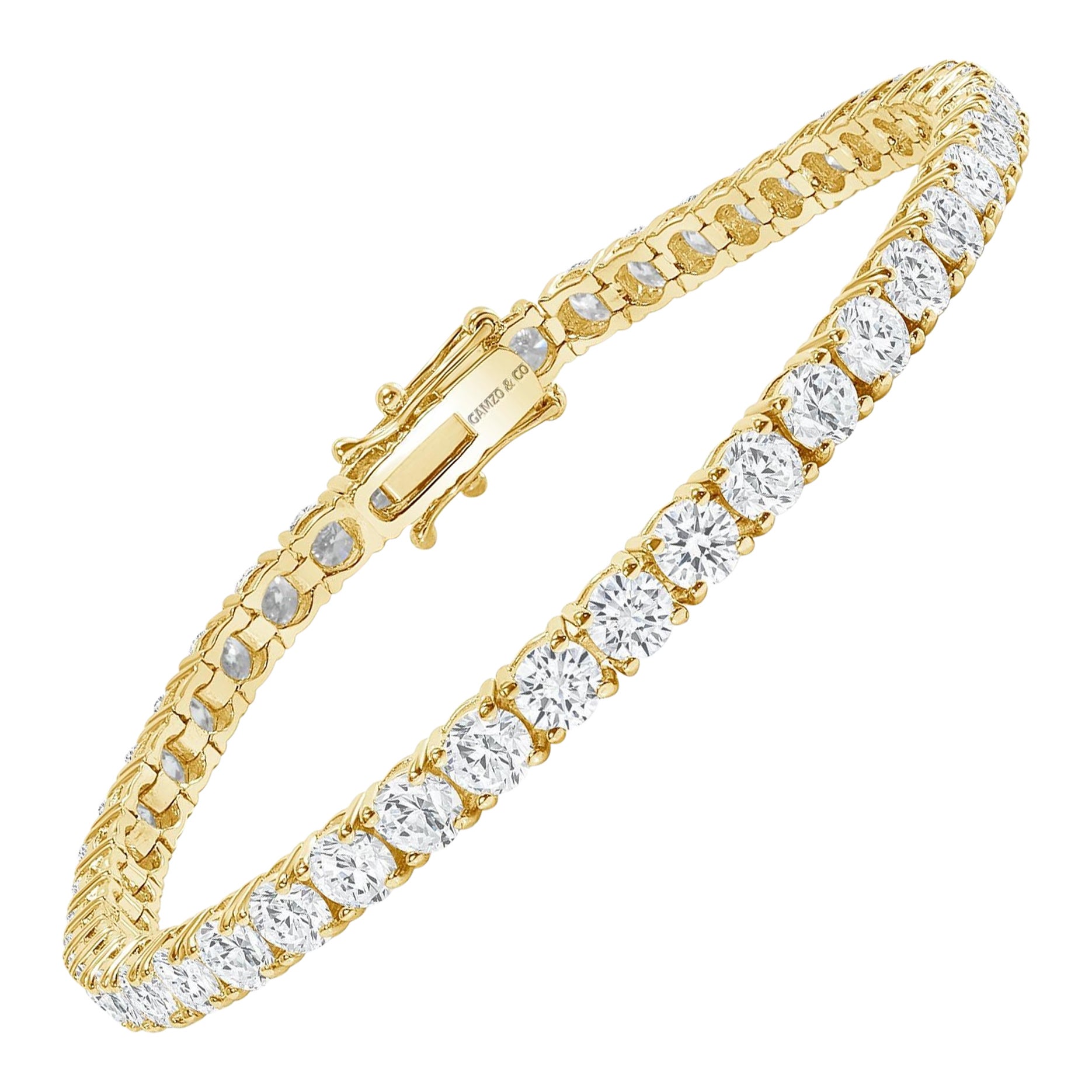 Bracelet tennis en or jaune 14 carats avec diamants ronds de 9 carats en vente