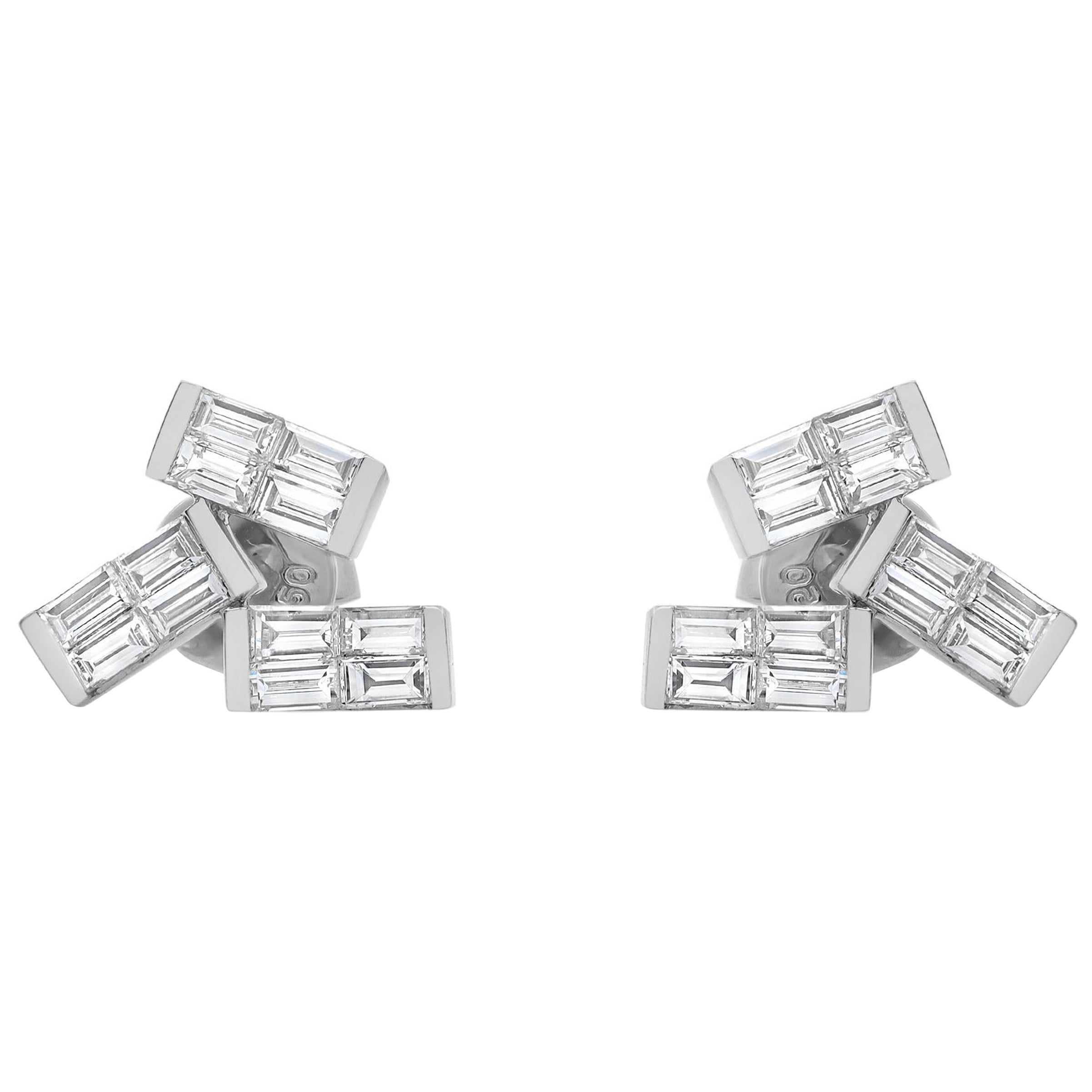 Rachel Koen 0.90Cttw Baguette Cut Diamond Stud Earrings 18K White Gold For Sale