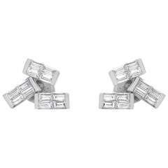 Rachel Koen 0.90Cttw Baguette Cut Diamond Stud Earrings 18K White Gold