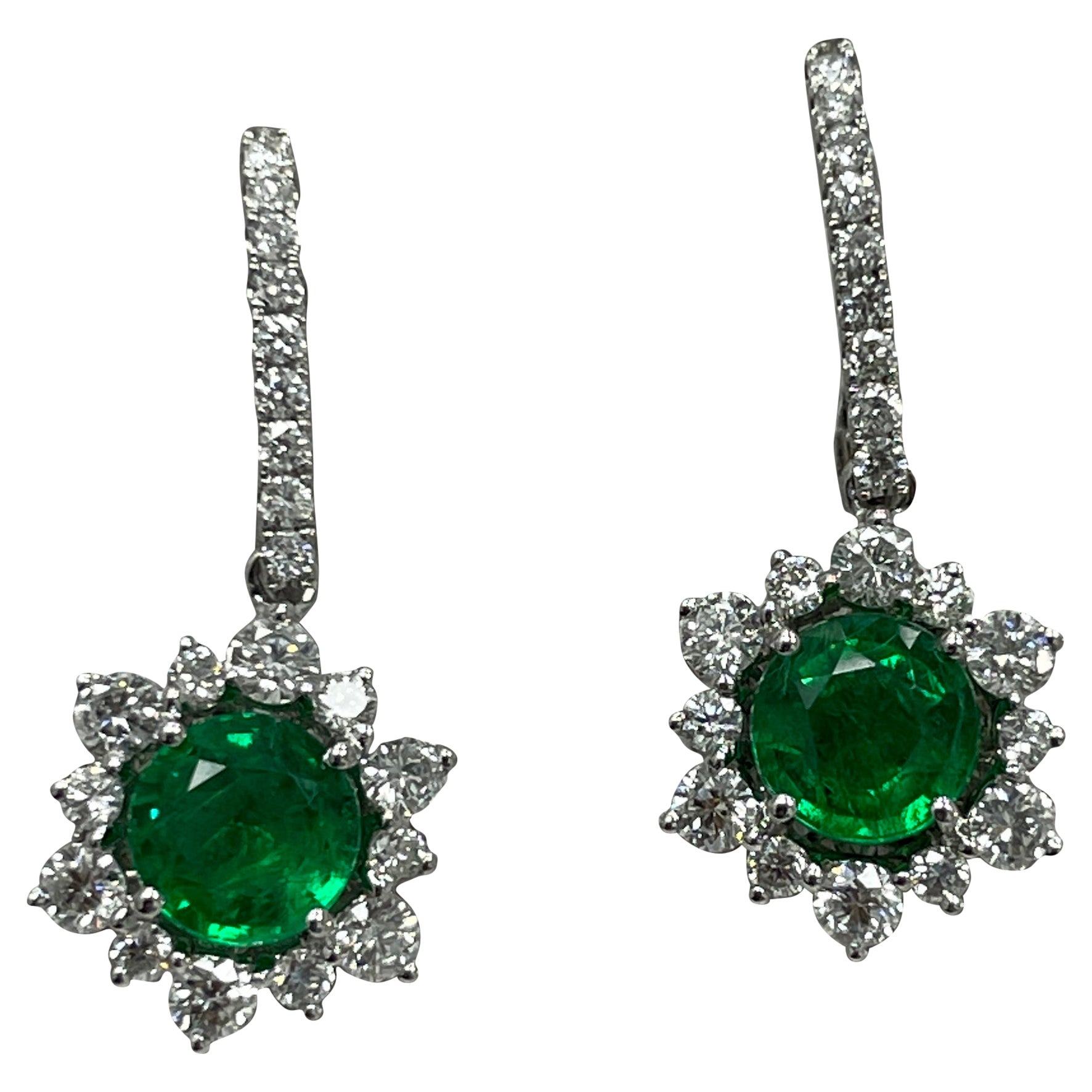 2.27 Carat Emerald, Diamond & White Gold Earrings For Sale