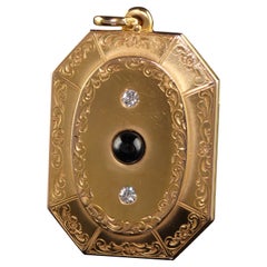 Antique Victorian 18K Yellow Gold Old Euro Diamond and Sapphire Locket Pendant