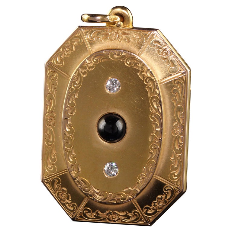 Antique Victorian 18K Yellow Gold Old Euro Diamond and Sapphire Locket ...