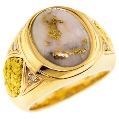 Custom Natural Gold Bearing Quartz 14kt Gold Men’s Ring