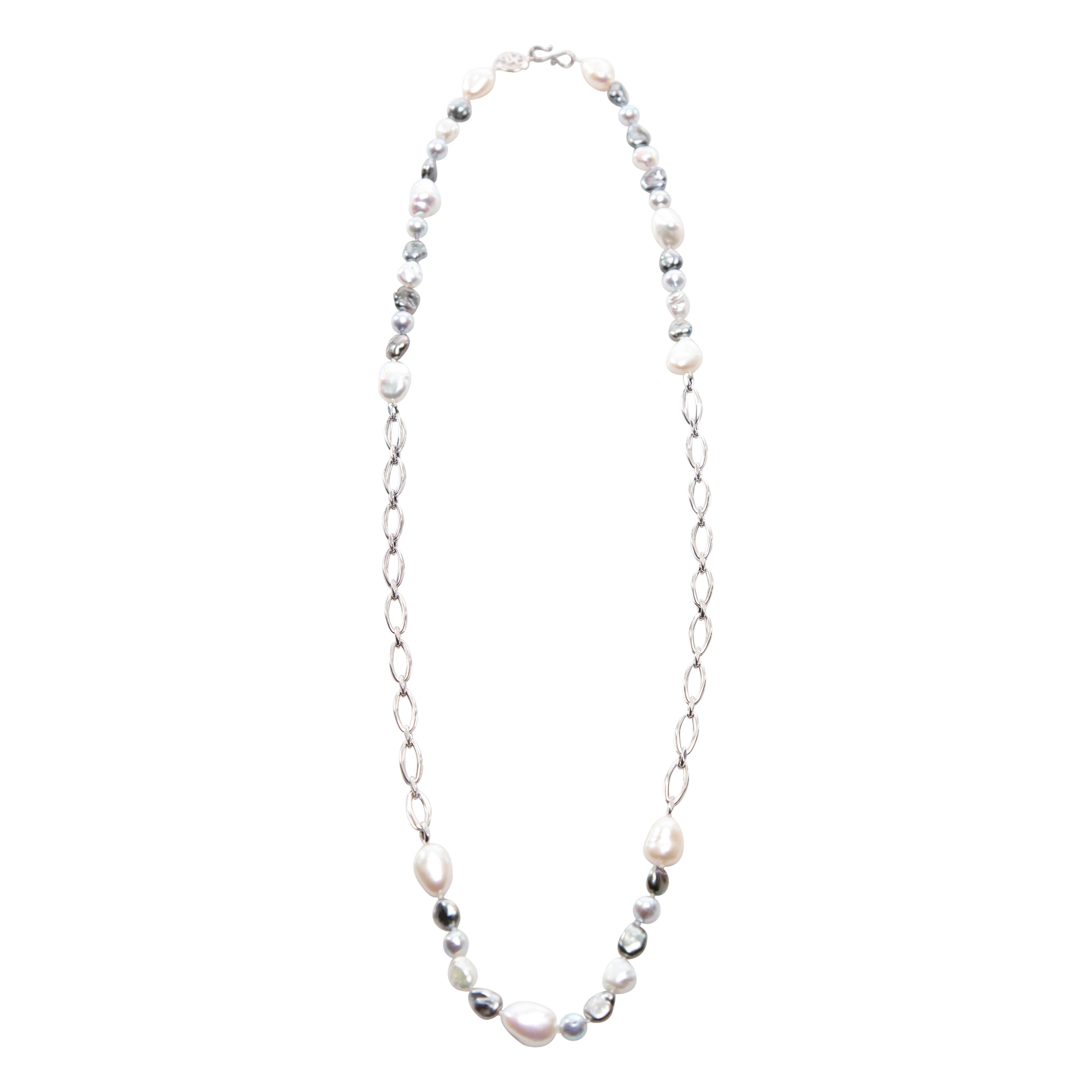 Akoya, Keshi, and South Sea Pearls on a White Gold Chain For Sale