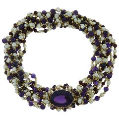 Amethyst Garnet Pearl Diamond Yellow Gold Bead Torsade Necklace 10