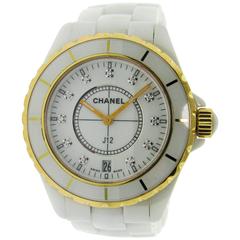 Chanel White Ceramic Diamond Quartz Wristwatch