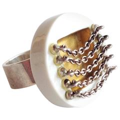 Anton Michelsen Porcelain Sterling Scandinavian Royal Bini Ring