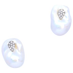 Modern Baroque High Quality Natural Pearls Diamonds Earrings, 2018