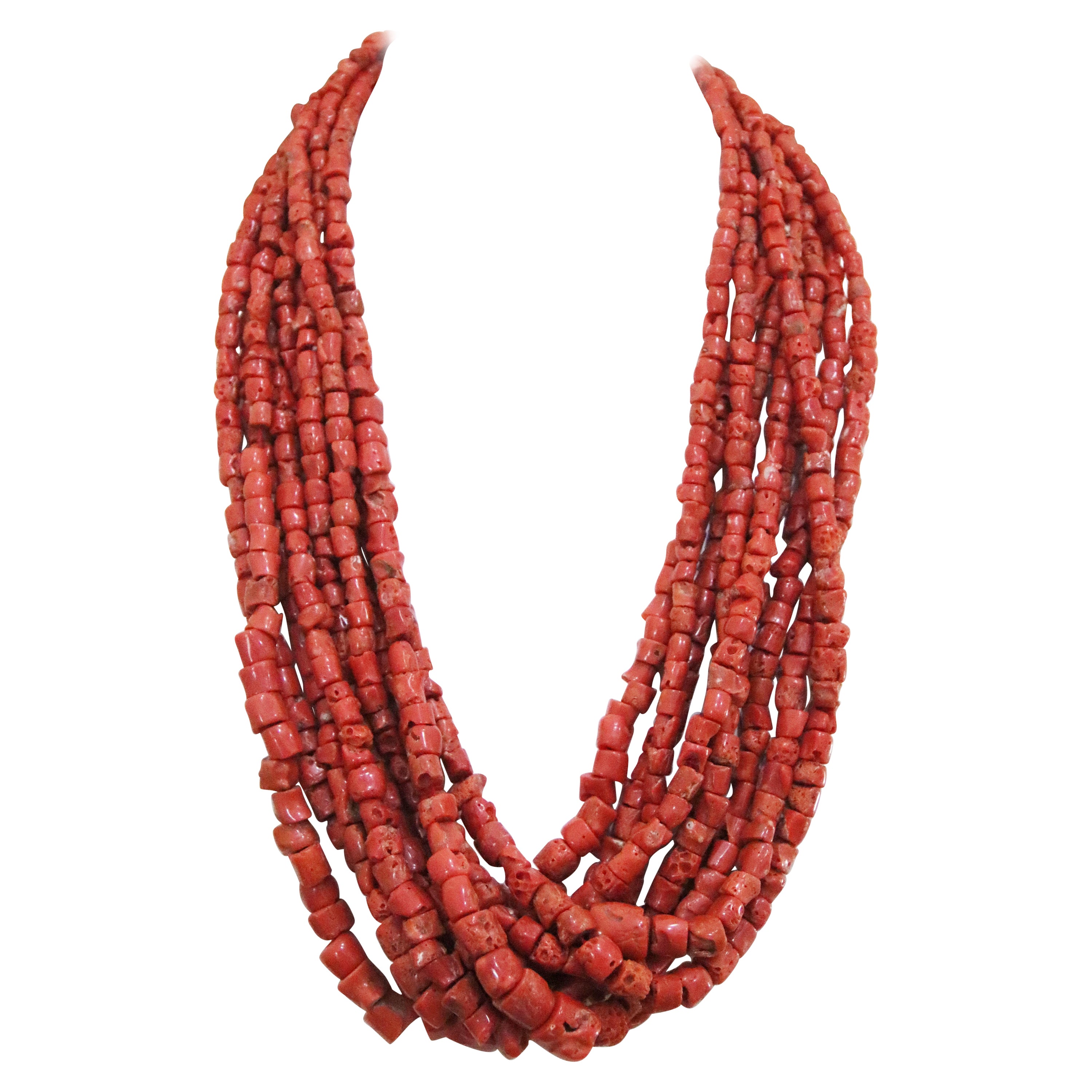 Coral Yellow Gold 9 Karat  Multi-Strand Necklace For Sale