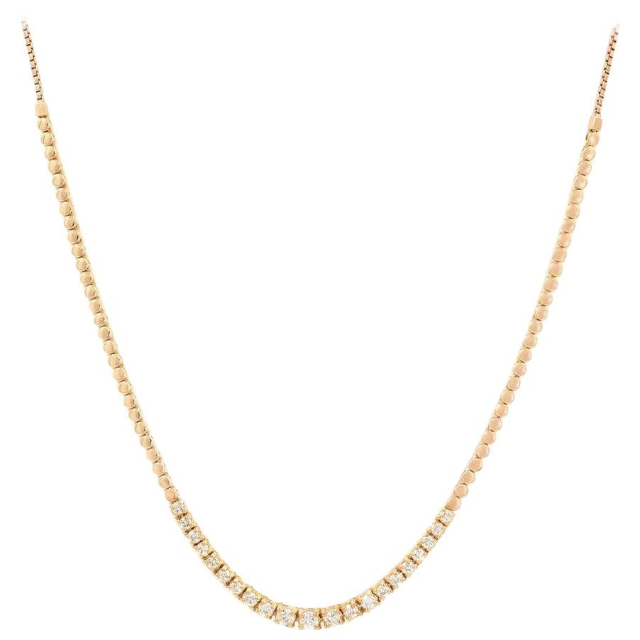 Diamond Prong Bolo Chain Ladies Necklace in 14 Karat Rose Gold 1.40 Carat For Sale
