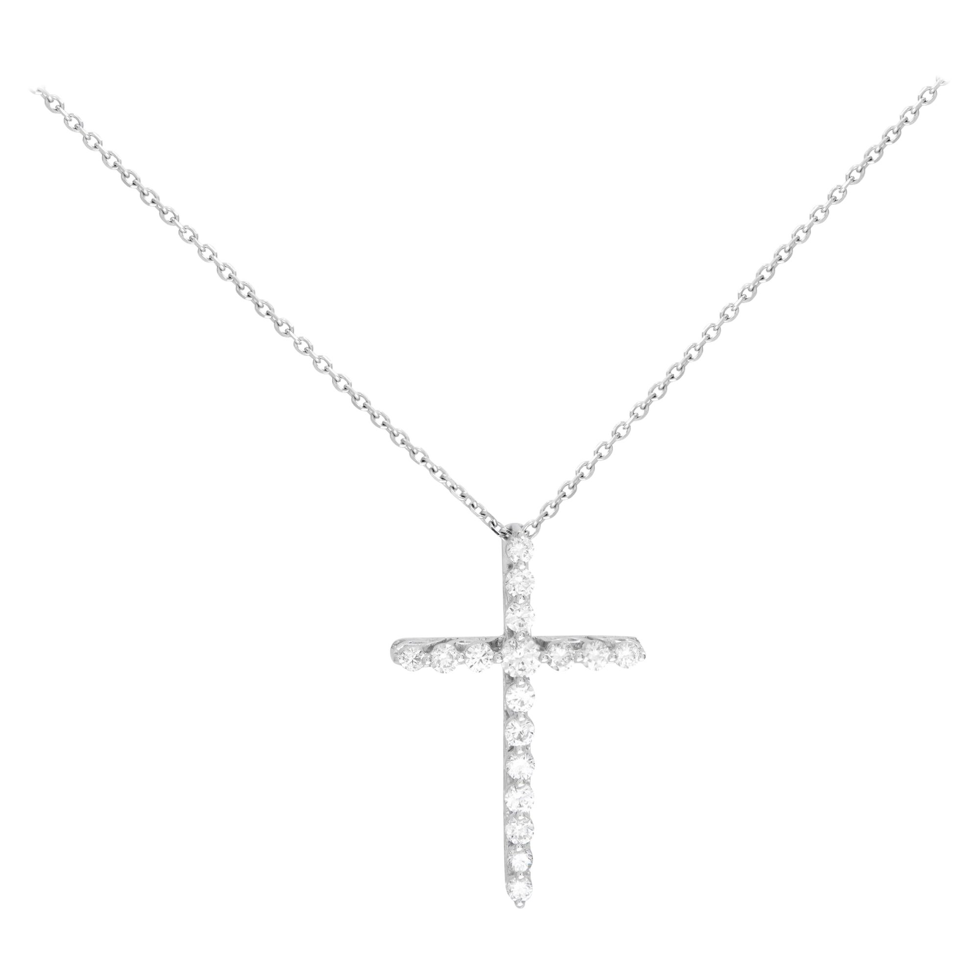 Rachel Koen 18k White Gold Diamond Ladies Cross Pendant Necklace 0.50cttw