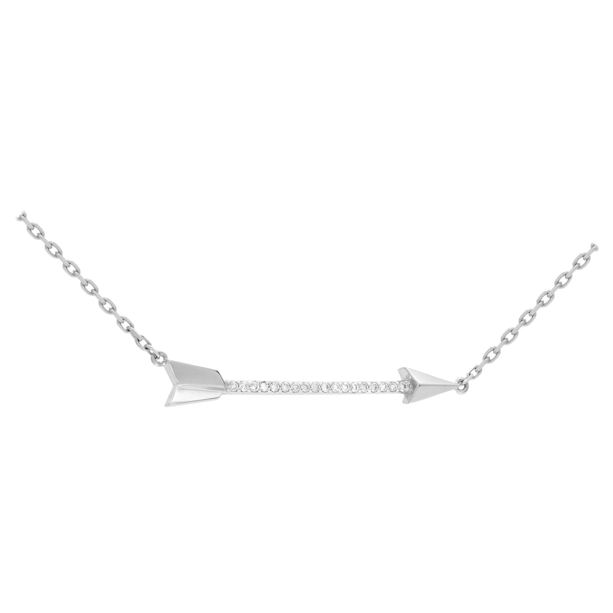 Rachel Koen 14k White Gold Diamond Arrow Necklace 0.10cttw For Sale