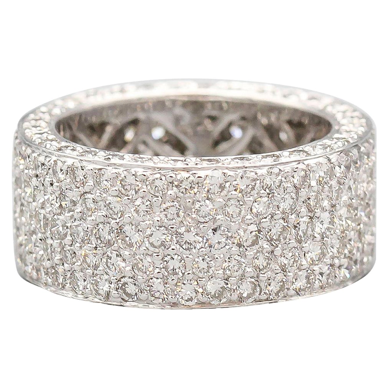 Pave Diamond 4.3cts 18k White Gold Eternity Band Ring