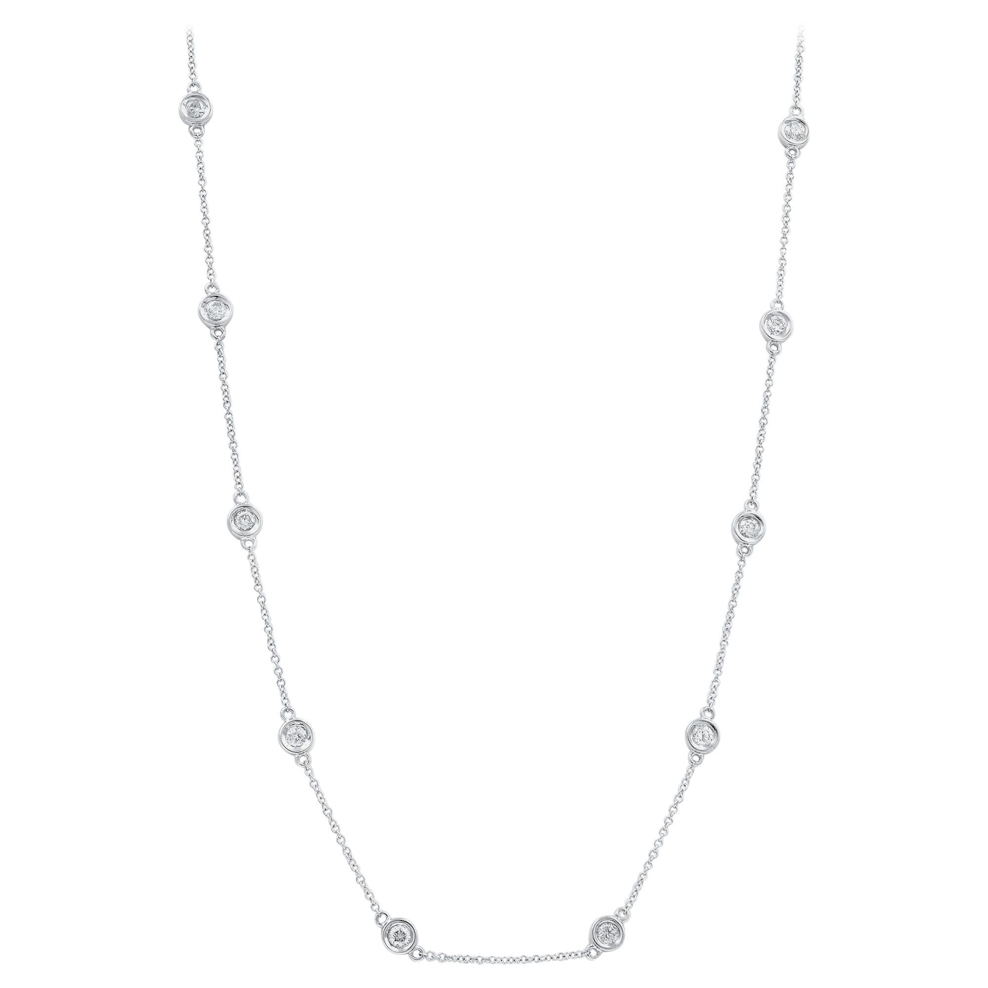 14 Karat White Gold Diamonds 0.77 Carat by the Yard Chain Necklace For Sale