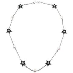 Chanel Onyx Pearl Diamond Gold Stars Necklace