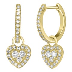 Luxle 3/8 Carat T.W. Diamond Heart Hoop Drop Earrings in 14k Yellow Gold