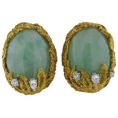 1960s Gold Diamond Jade Earrings