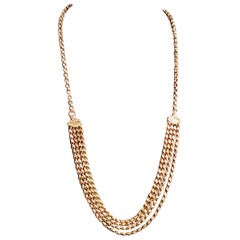 Antique 9k Yellow Gold Swag Necklace, Fancy Link Chain