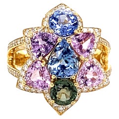 Danuta Engagement Ring With Natural Pink, Blue, Lavender Sapphires And Diamonds