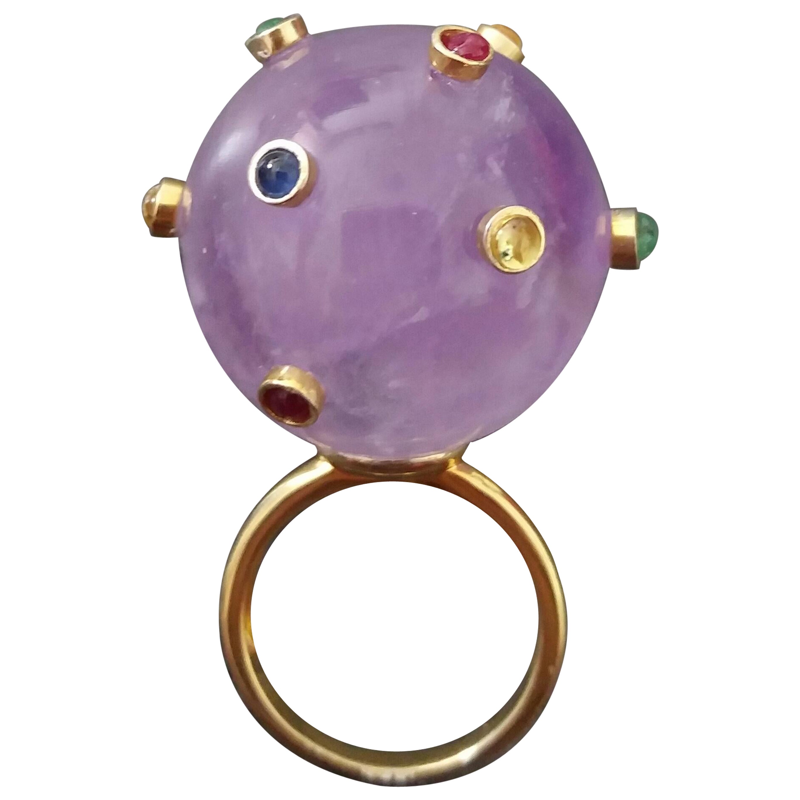 115 Carat Natural Amethyst Ball Ruby Emerald Yellow Sapphire Cabs 14K Gold Ring