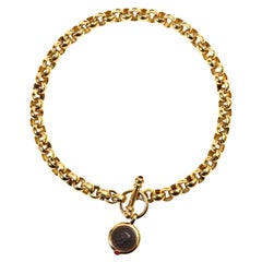 Vintage Gold Rollo Chain with Toggle and Dangling Coin Necklace Circa 1990s