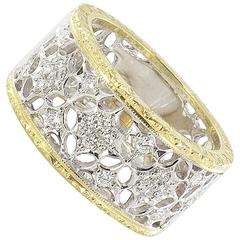 New Diamond Two Color Gold Filigree Band Ring 1