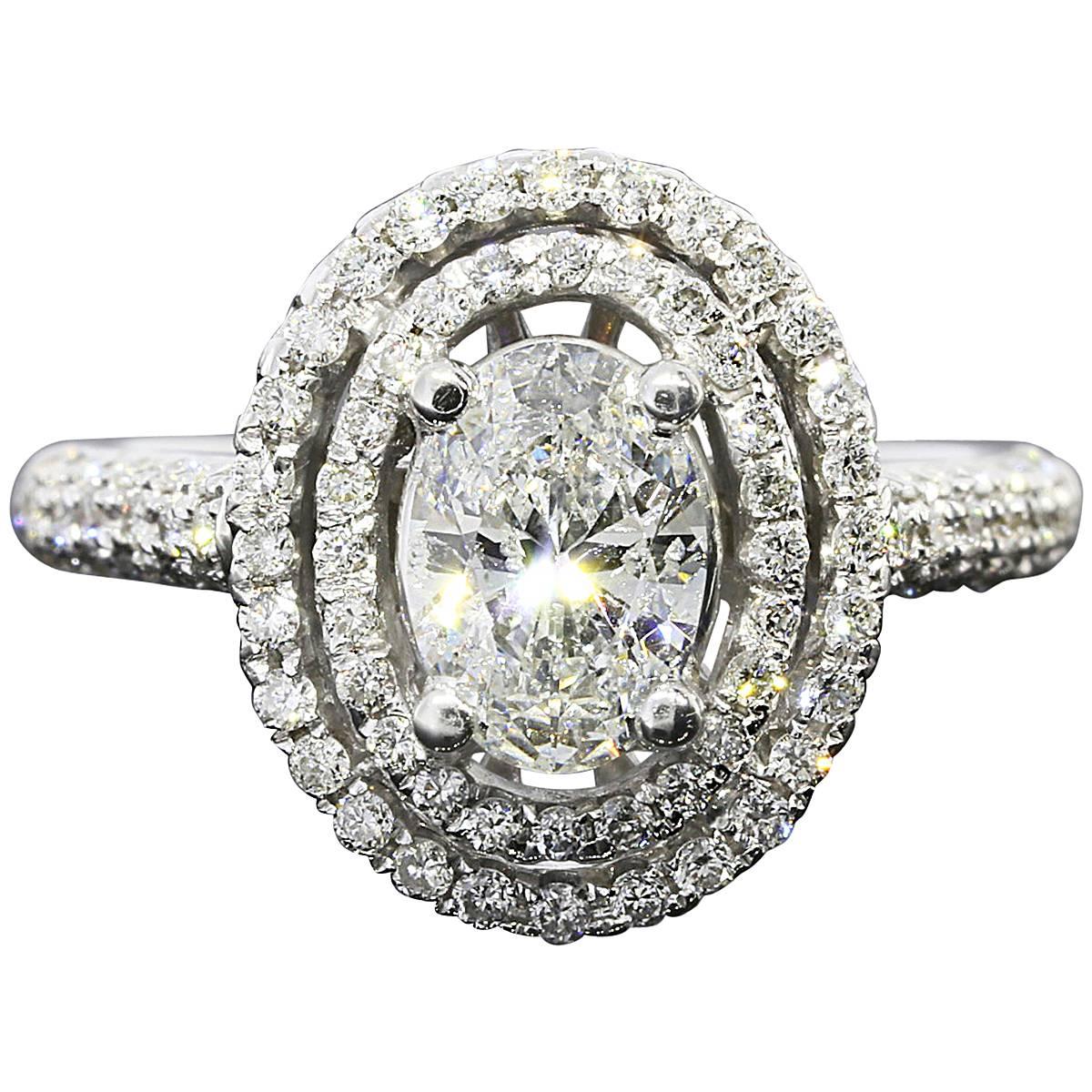 Stunning Oval Brilliant Diamond Double Halo Engagement Ring