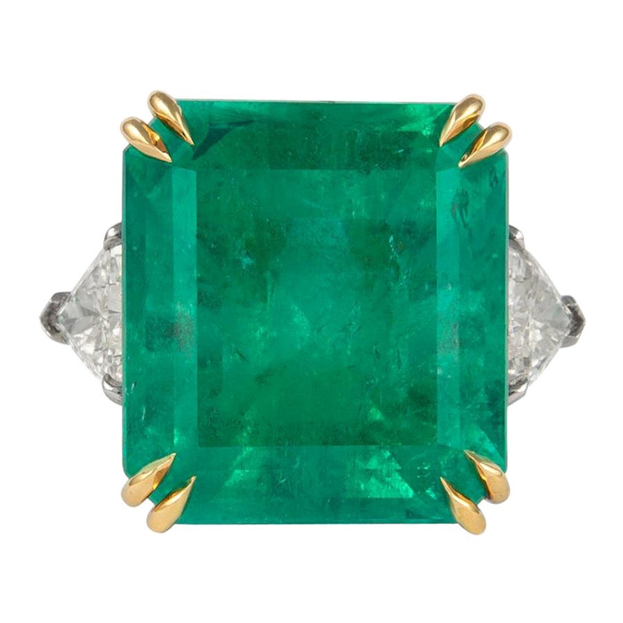 Alexander GIA Certified 24.25ct Colombian Emerald & Diamond 3-Stone Ring