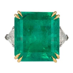 Alexander GIA Certified 24.25ct Colombian Emerald & Diamond 3-Stone Ring