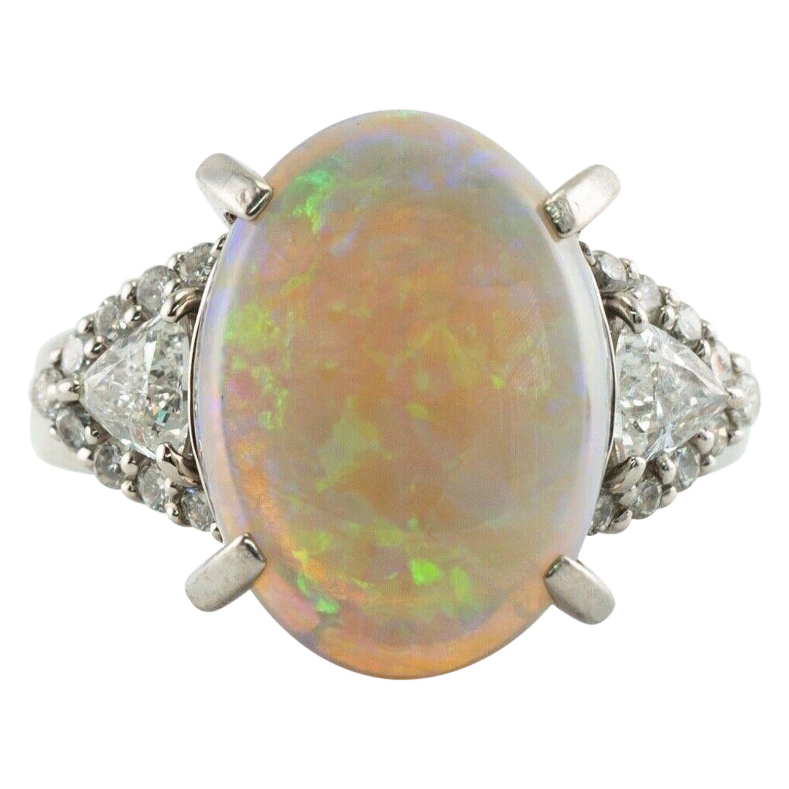 Trillion Cut Diamond Opal Ring Platinum For Sale