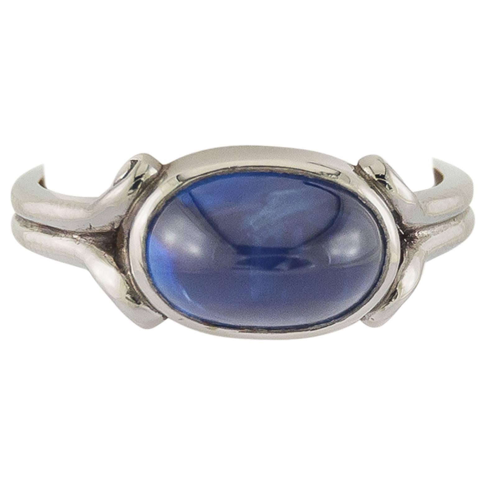 4.0 Carats Blue Sapphire Cabochon Platinum Ring