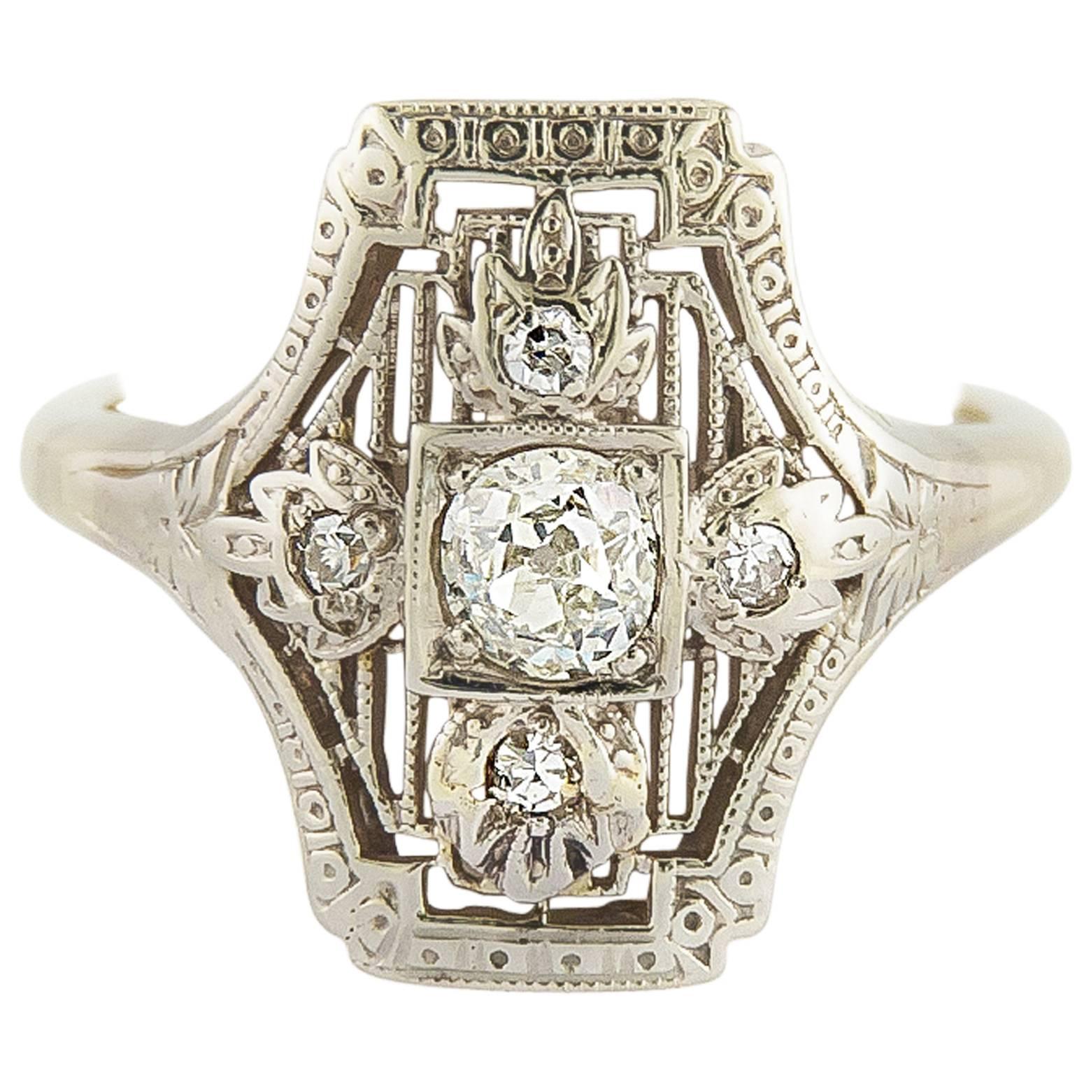 Art Deco Diamond Gold Ring, 1930s