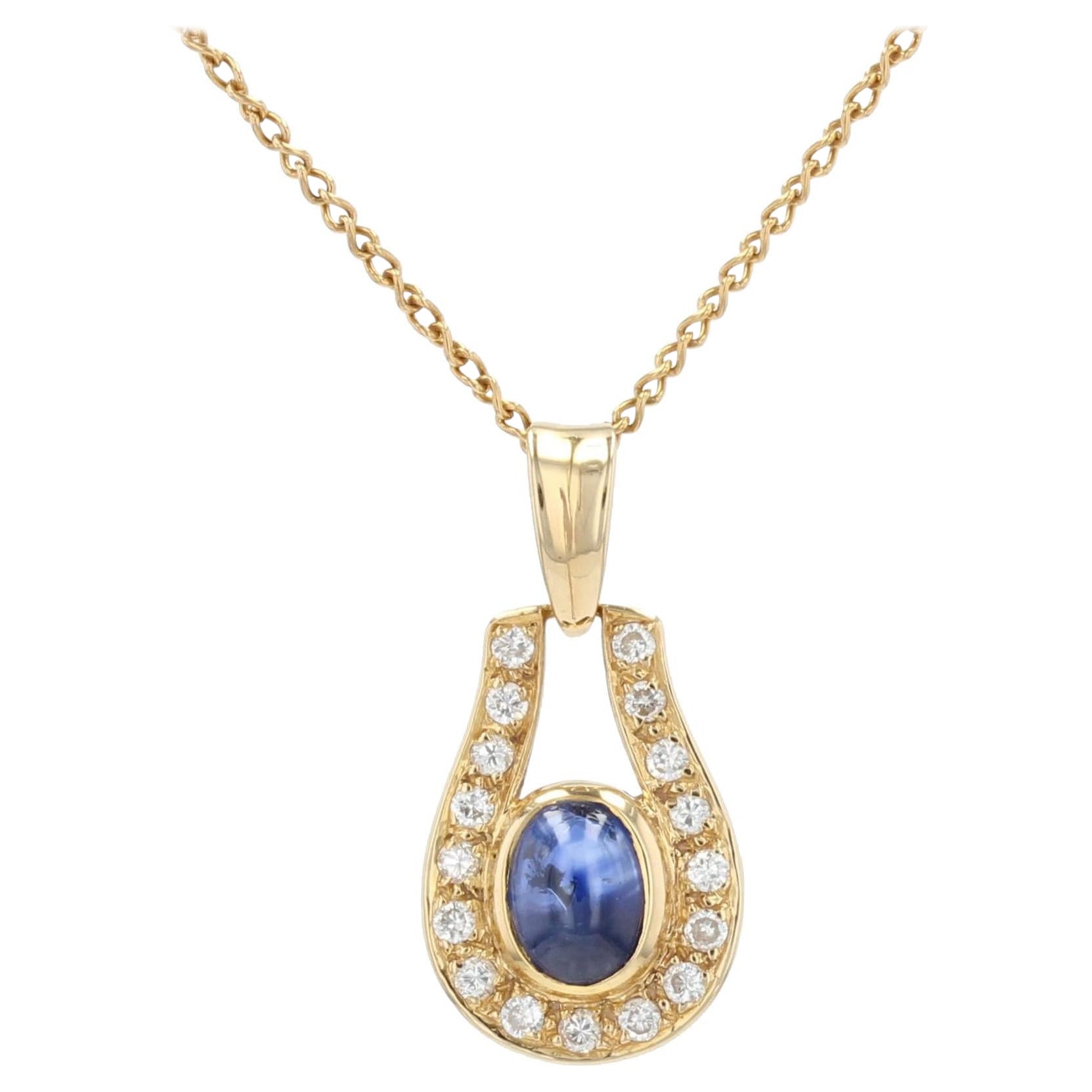 Modern Sapphire Diamonds 18 Karat Yellow Gold Necklace For Sale